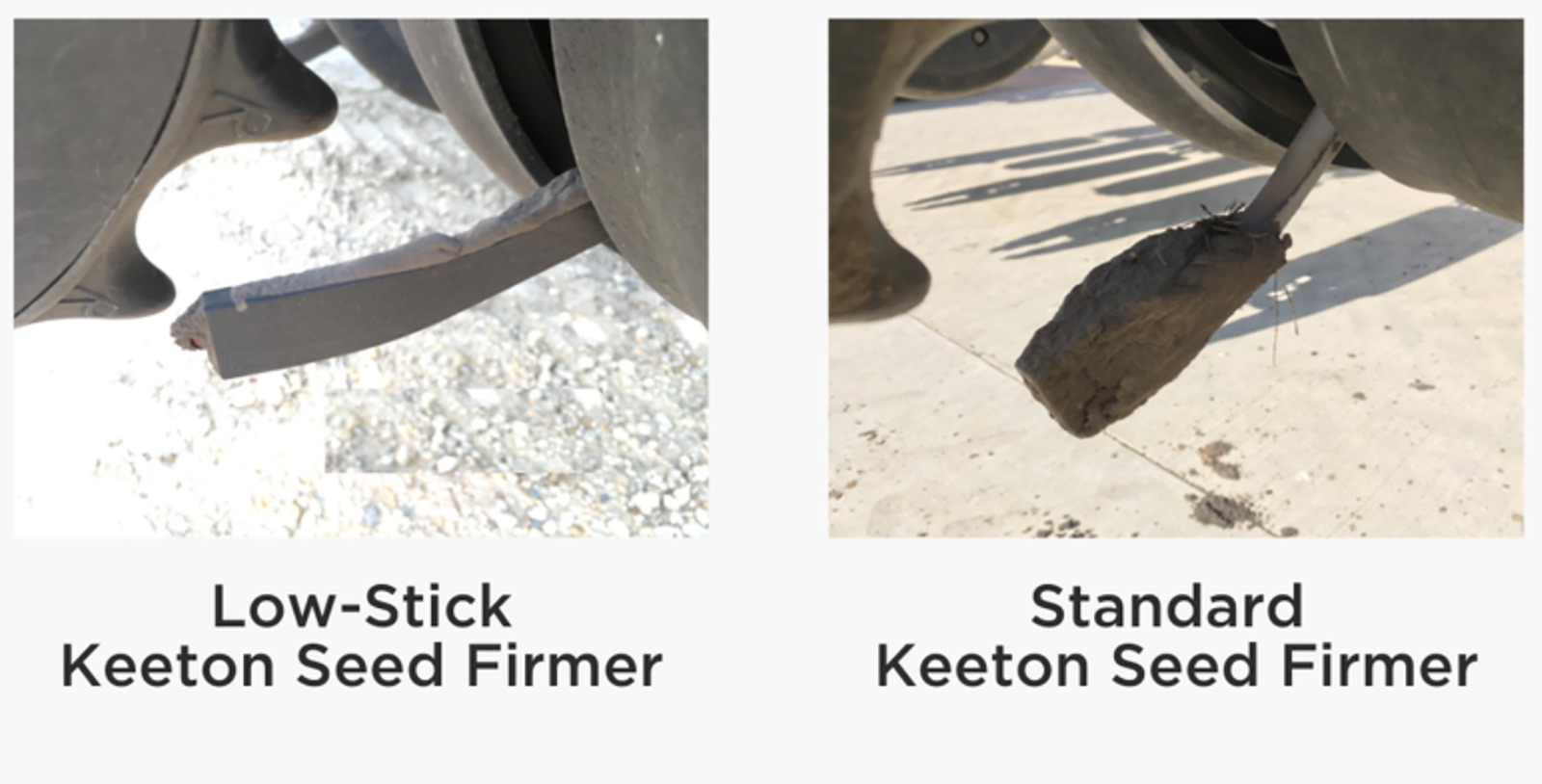 side by side photos of a low stick Keeton Seed Firmer and a standard Keeton Seed Firmer