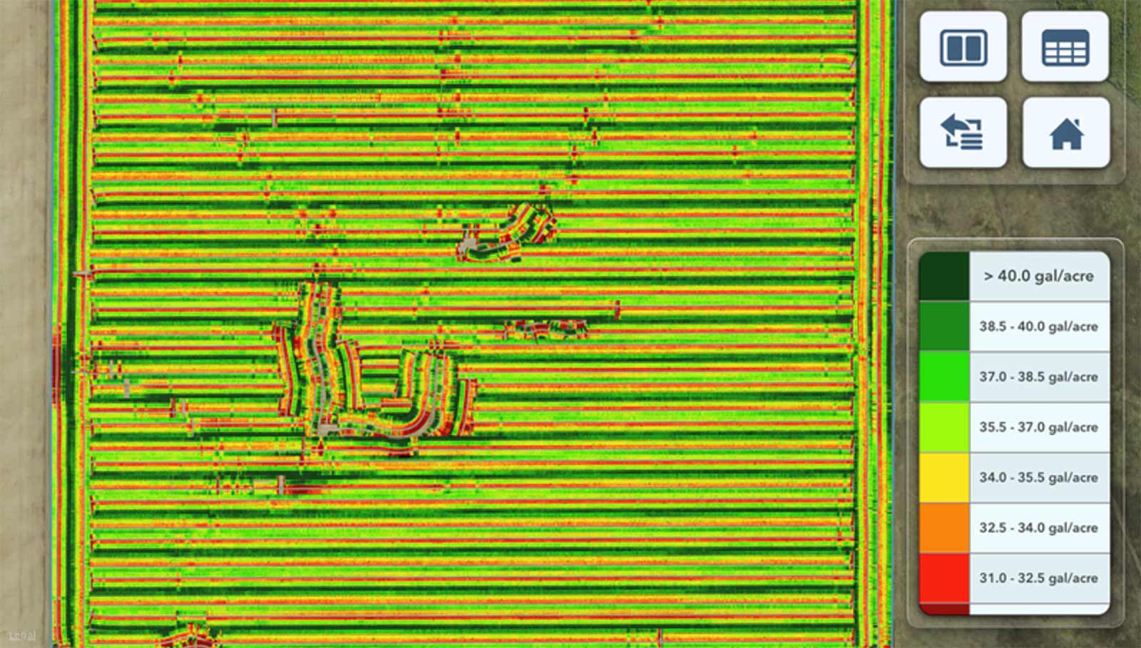 map showing that this 24 row planter has 27% variability from the lowest to highest rate being applied