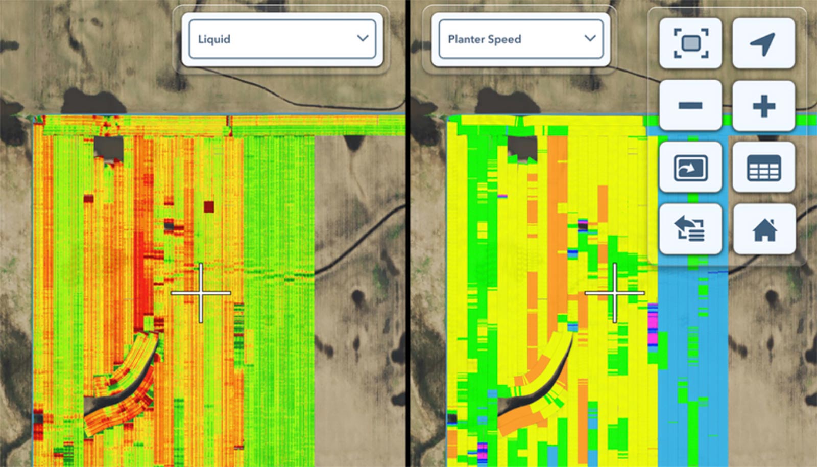 map displaying the rate being measured with FlowSense, shows a definite change in rate on the east portion of a field