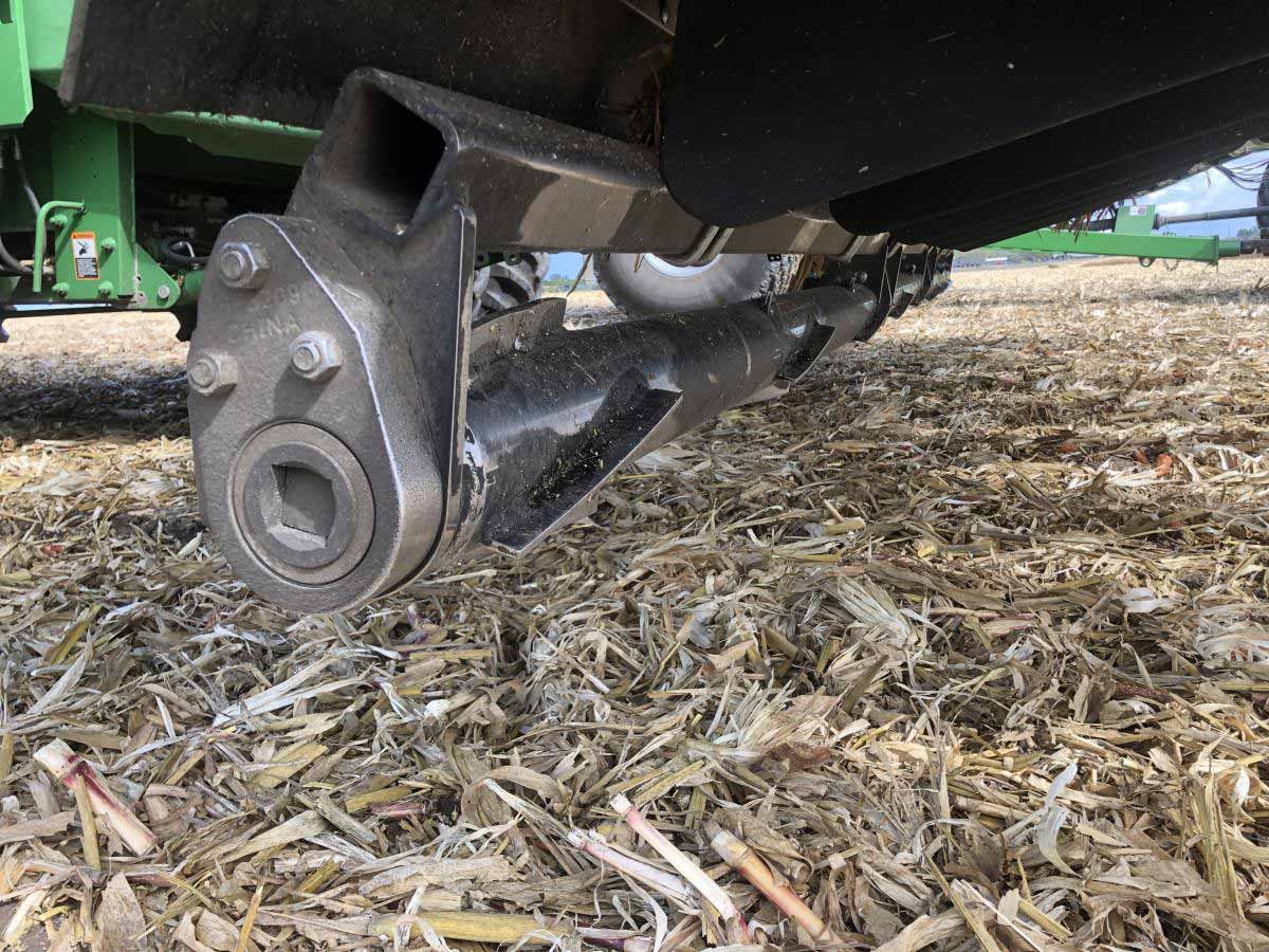 closeup view of Stalk Devastator on a corn head