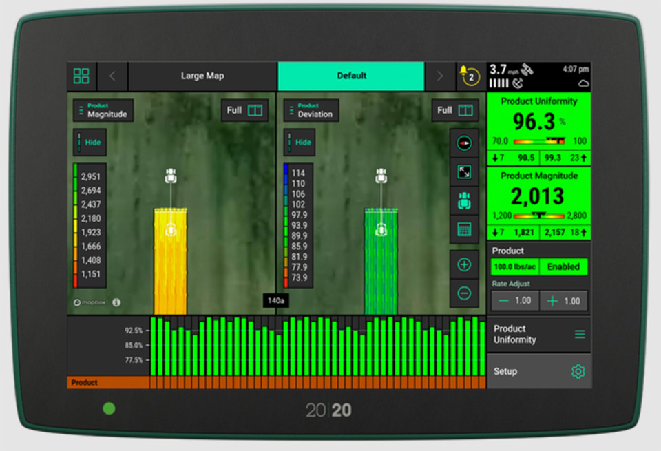 blockage variability and product blockage metrics row by row on the 20 20 monitor in the cab