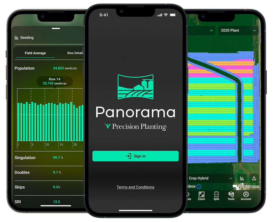 Precision Planting Panorama app on a phone